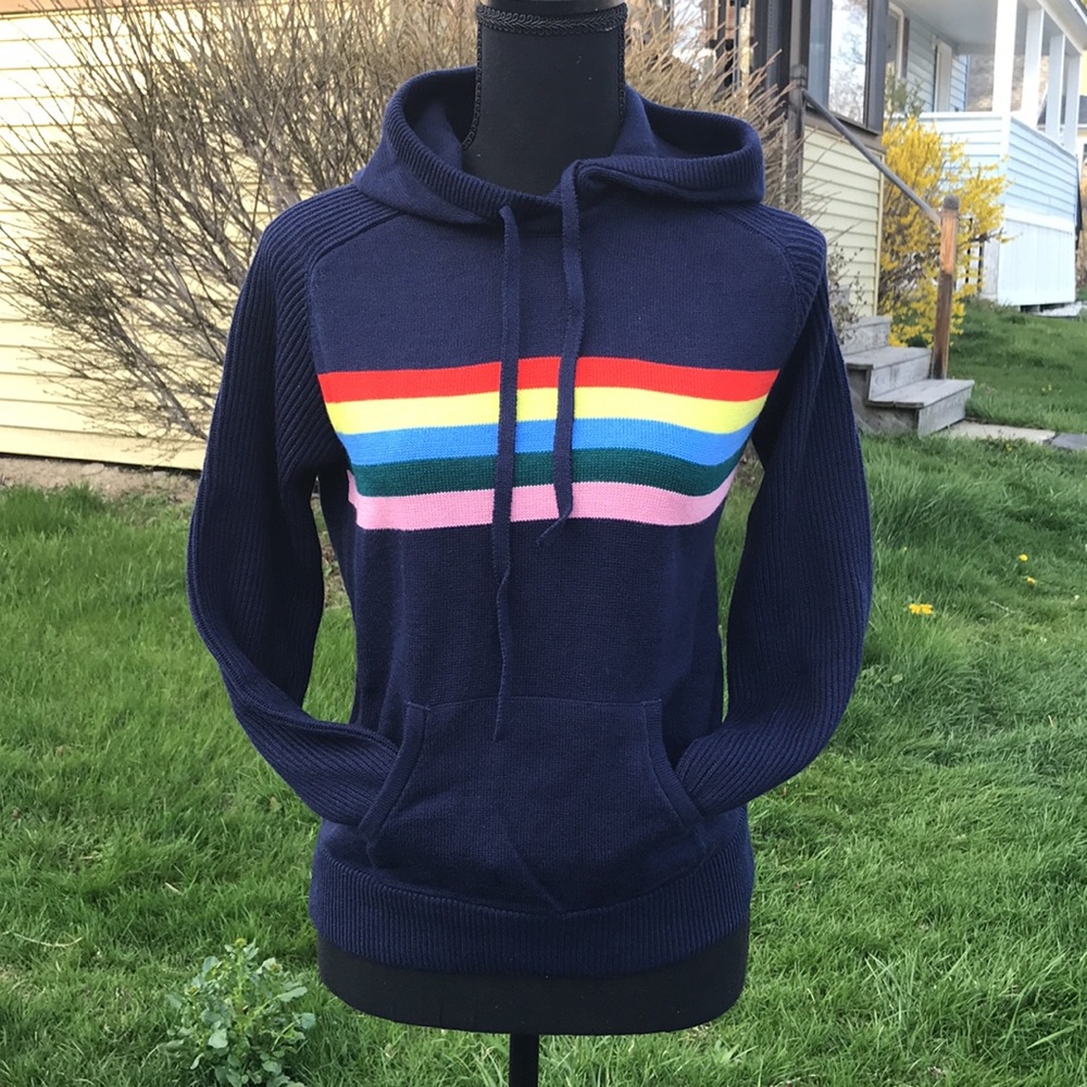 Style & Co Rainbow Stripe Knit Kangaroo Pocket Hoodie Sweater, Small, Fit=Medium - Picture 2 of 14